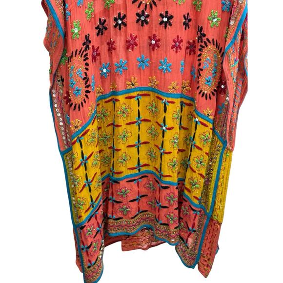 NWT Zara Embroidered Beaded Kaftan Dress M Boho Ethnic Viscose Colorful Maxi - Picture 11 of 13
